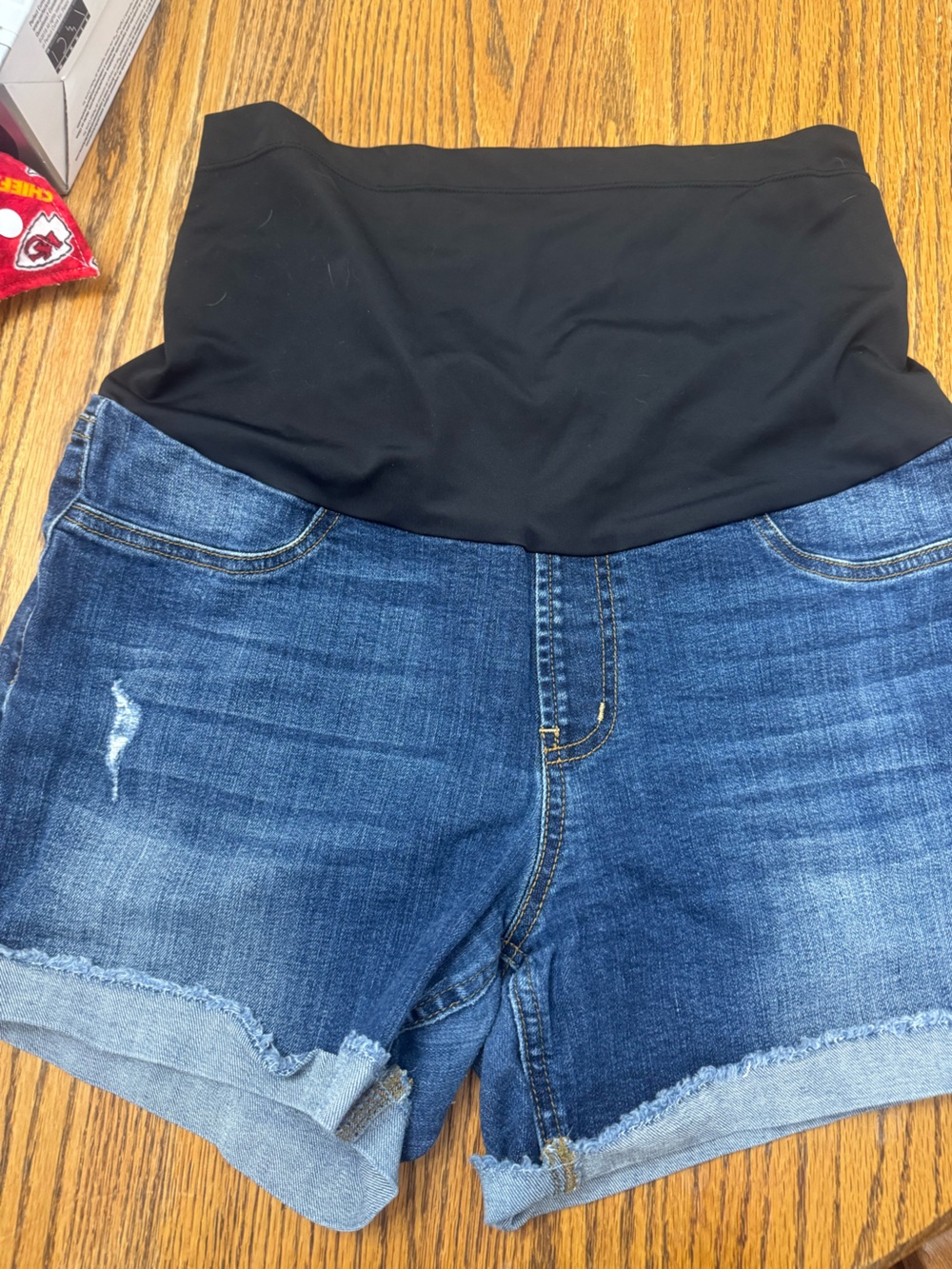 Just Black Maternity High-Waist Black Band Dark Blue Denim Shorts